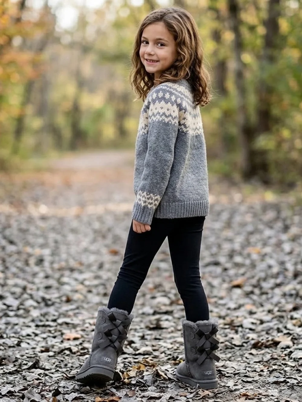UGG Kids Girls Bailey Bow II Grey Shearling Boots Sz US 1Kid, EU 32.5, New w/Box